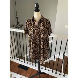 Missguided Leopard Print Button Shirt‎ Dress Size 8